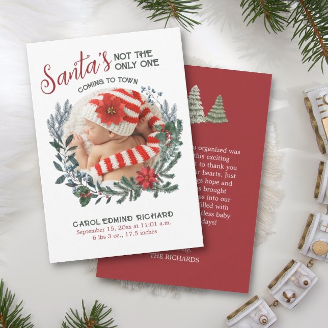 Cartão De Agradecimento Elegante Birth Stats Chá de fraldas de Natal (Criador carregado)