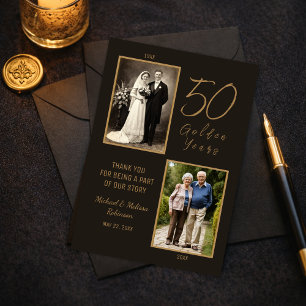Cartão De Agradecimento Elegante Black Gold 50º Aniversário Foto Obrigado