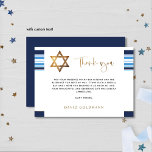 Cartão De Agradecimento Elegante Blue e Dourado Bar de Tallit Mitzvah<br><div class="desc">Mostre sua gratidão em estilo com este sofisticado cartões de agradecimentos Mitzvah, com um design eterno inspirado pela tradição sagrada do talento. O elegante motif de talentos, aliado a uma estrela de David, maravilhosamente trabalhada, dá o tom para uma mensagem sincera. A carta é enfeitada com uma folha de ouro...</div>