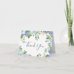 Cartão De Agradecimento Elegante Blue Hydrangeas Greenery Watercolor