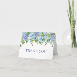 Cartão De Agradecimento Elegante Blue Hydrangeas Greenery Watercolor