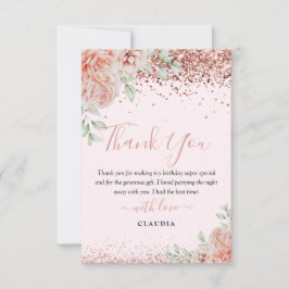 Cartão De Agradecimento Elegante Blush Floral Cor-de-Rosa Brilhante Aniver