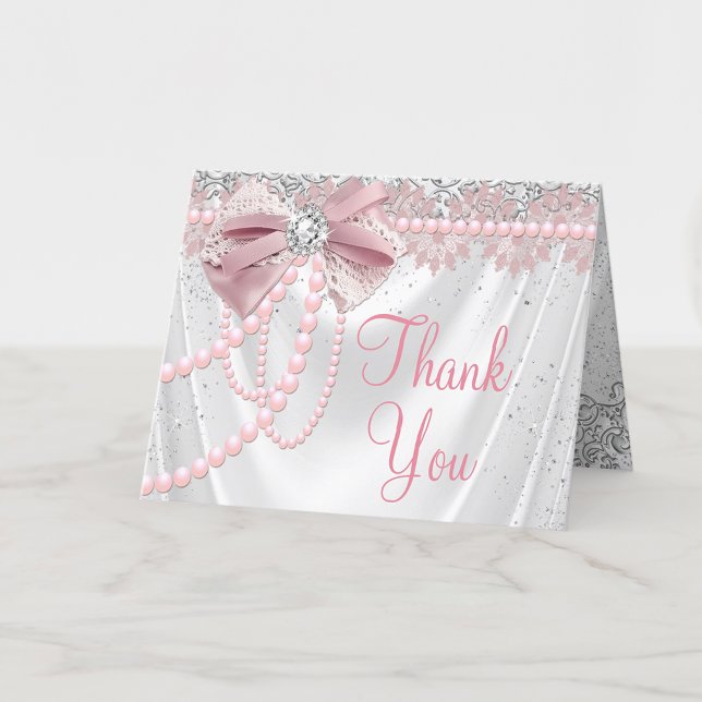 Cartão De Agradecimento Elegante Blush Pink Diamond Play Chá de fraldas Gi (Add your own message or leave blank for your handwritten message when they arrive.)