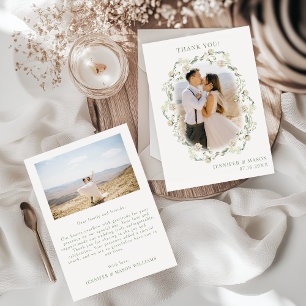 Cartão De Agradecimento Elegante Bohemian Greenery Foto de Casamento Flora