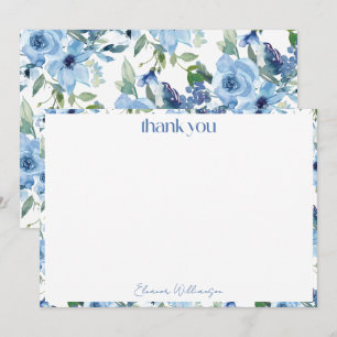 Cartão De Agradecimento Elegante Boho Azul Claro Aquarela Noiva Personaliz