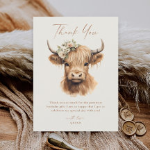 Elegante Boho Highland Cow Aniversário Infantil