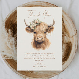Cartão De Agradecimento Elegante Boho Highland Cow Chá de Noiva