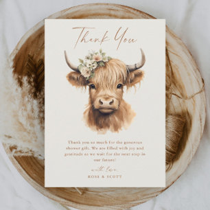 Cartão De Agradecimento Elegante Boho Highland Cow Chá de panela