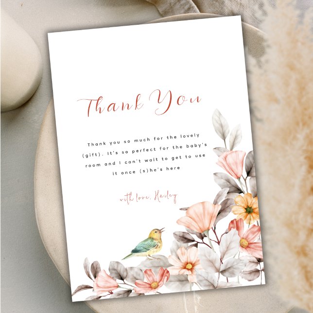 Cartão De Agradecimento Elegante Boho Wildflower Chá de fraldas (Elegant Boho Wildflower Baby Shower Thank You Card)