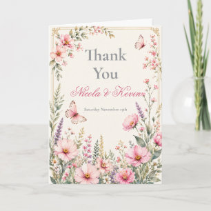 Cartão De Agradecimento Elegante Borboleta Floral de Noivado