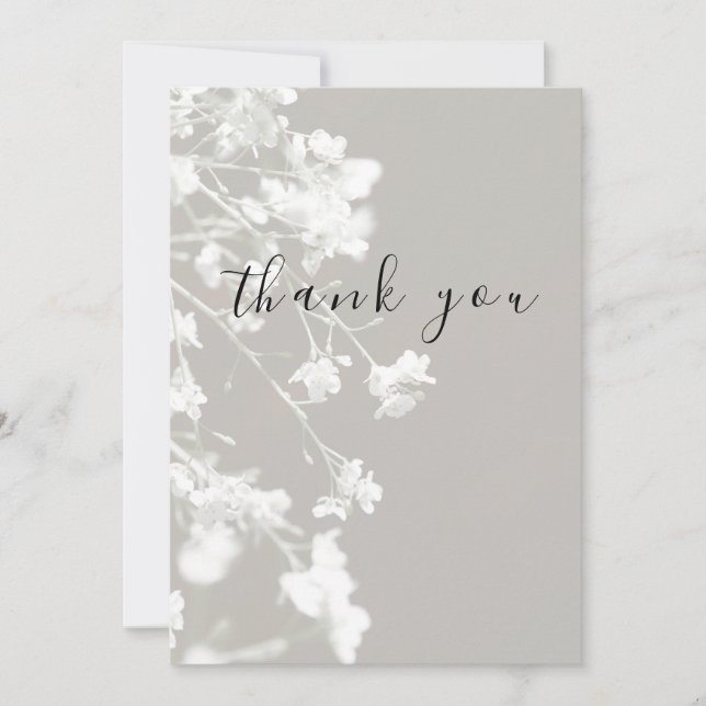 Cartão de Agradecimento Elegante Branco Cinza Flor (Frente)