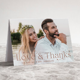 Cartão De Agradecimento Elegante Brown Love e Obrigados Foto de Casamento