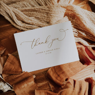 Cartão De Agradecimento Elegante Caligrafia Dourada Casamento