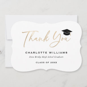 Cartão De Agradecimento Elegante Capelo de Graduação Minimalista Preto com