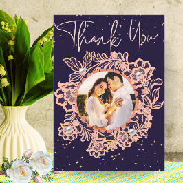 Cartão De Agradecimento Elegante Casal de Foto Floral de Aniversário de Ca