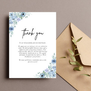 Cartão De Agradecimento Elegante Casamento Floral em Azul Poeirento