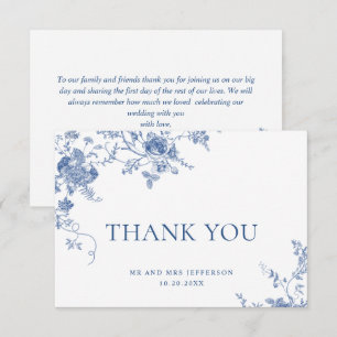 Cartão De Agradecimento Elegante Casamento Floral Francês Azul Vitoriano