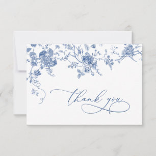 Cartão De Agradecimento Elegante Casamento Floral Francês Azul Vitoriano
