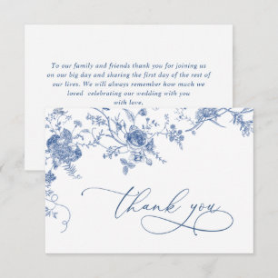 Cartão De Agradecimento Elegante Casamento Floral Francês Azul Vitoriano