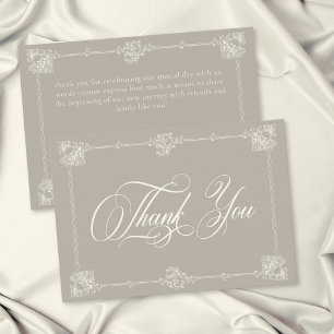 Cartão De Agradecimento Elegante Casamento Vintage Barroco Neutro Bege Mar