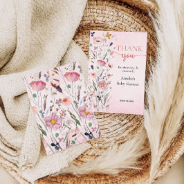 Cartão De Agradecimento Elegante Chá de fraldas de flor selvagem