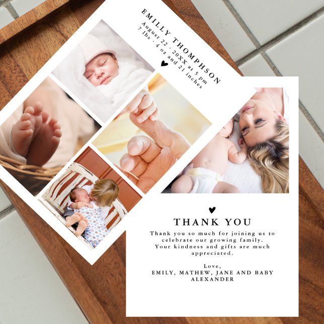 Cartão De Agradecimento Elegante Chá de fraldas de Foto Moderno 5 Obrigado (Criador carregado)