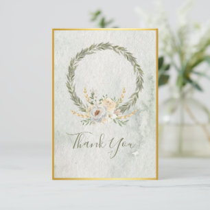 Cartão De Agradecimento Elegante Champanhe Marfim Floral Script 