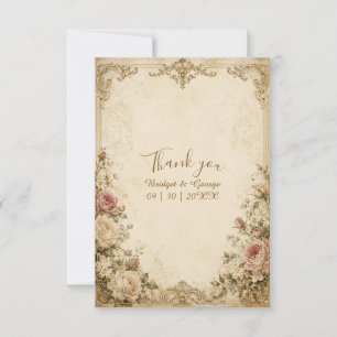 Cartão De Agradecimento elegante charme de rosa antiga para casamento vint