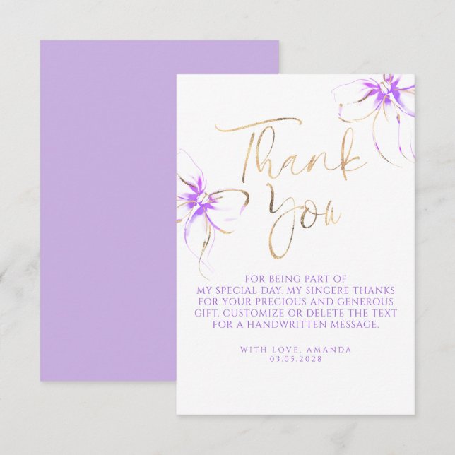 Cartão De Agradecimento Elegante Chic Arco Íris Roxo Obrigado Chá de Noiva (Frente/Verso)