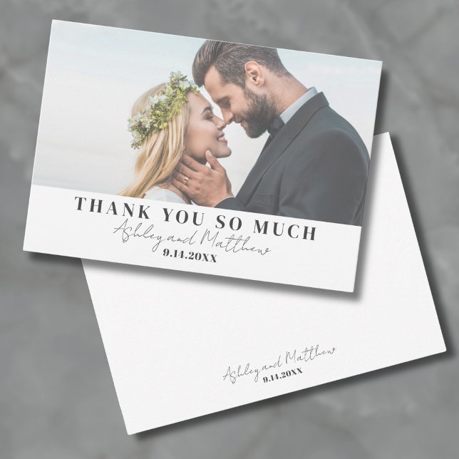 Cartão De Agradecimento Elegante Chic Simples Script Casamento Foto (Simple Elegant Script Typography Wedding Photo Thank You Card)