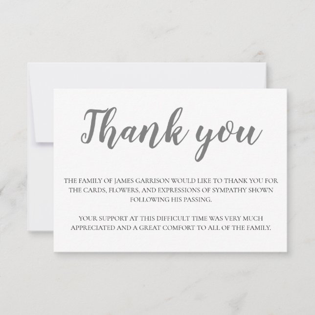 Cartão De Agradecimento Elegante Cinza Funeral Obrigado (Frente)