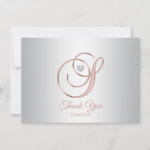 Cartão De Agradecimento Elegante Cinza Prata Rosa Dourado Obrigado S