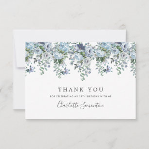 Cartão De Agradecimento Elegante Clássico Dusty Blue Floral 19º Aniversári