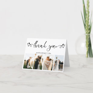 Cartão De Agradecimento elegante colagem de 4 fotos com escrita decorativa