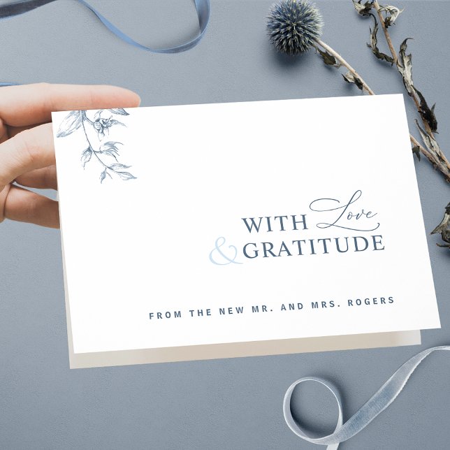 Cartão De Agradecimento Elegante com amor e gratidão Azul Obrigado (Criador carregado)