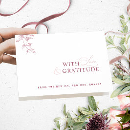 Cartão De Agradecimento Elegante com Amor e Gratidão Rosa, Borgonha