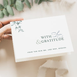 Cartão De Agradecimento Elegante Com Amor e Gratidão, Verde Obrigado
