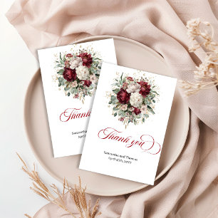 Cartão de Agradecimento Elegante com Flores Vermel
