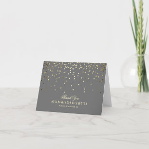 Cartão De Agradecimento Elegante Confetes de Ouro Casamento Obrigado