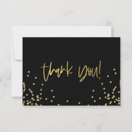 Cartão De Agradecimento Elegante Confetes Preto e Dourado Obrigado