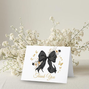 Cartão de Agradecimento Elegante Coquete Preto com