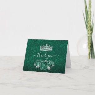 Cartão De Agradecimento Elegante Coroa de Prata de Rosa Verde Aquarela Dob