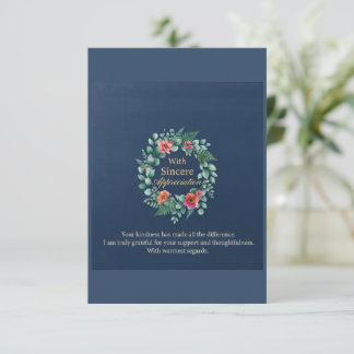 Cartão De Agradecimento Elegante Coroa Floral Azul Marinho Apreciação Sinc
