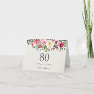 Cartão De Agradecimento Elegante Cream Rosa Floral 80 no Aniversário Obrig