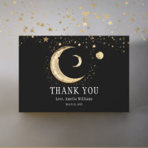 Elegante Crescente Lua Celestial Dourado Obrigado