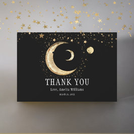 Cartão De Agradecimento Elegante Crescente Lua Celestial Dourado Obrigado