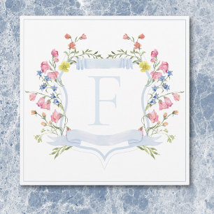 Cartão De Agradecimento Elegante Crista de Flor Silvestre Pastel Azul Poei