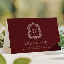 Cartão De Agradecimento Elegante Crista de Monograma Burgundy Branco Gradu