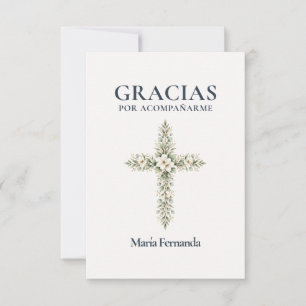 Cartão De Agradecimento Elegante Cruz Botânica da Primera Comunión