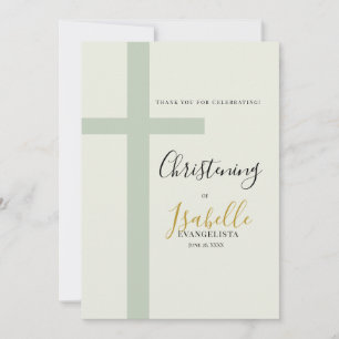 Cartão De Agradecimento Elegante Cruz Minimalista em Verde Sage Dourado pa